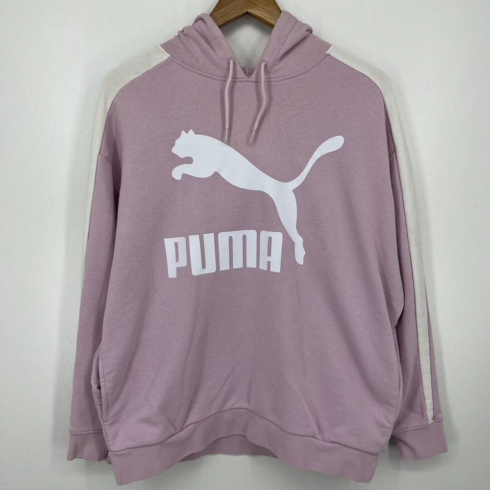 Puma Hoodie Women's Size M Pink‎ Pullover Drawstring Logo Boxy Oversized